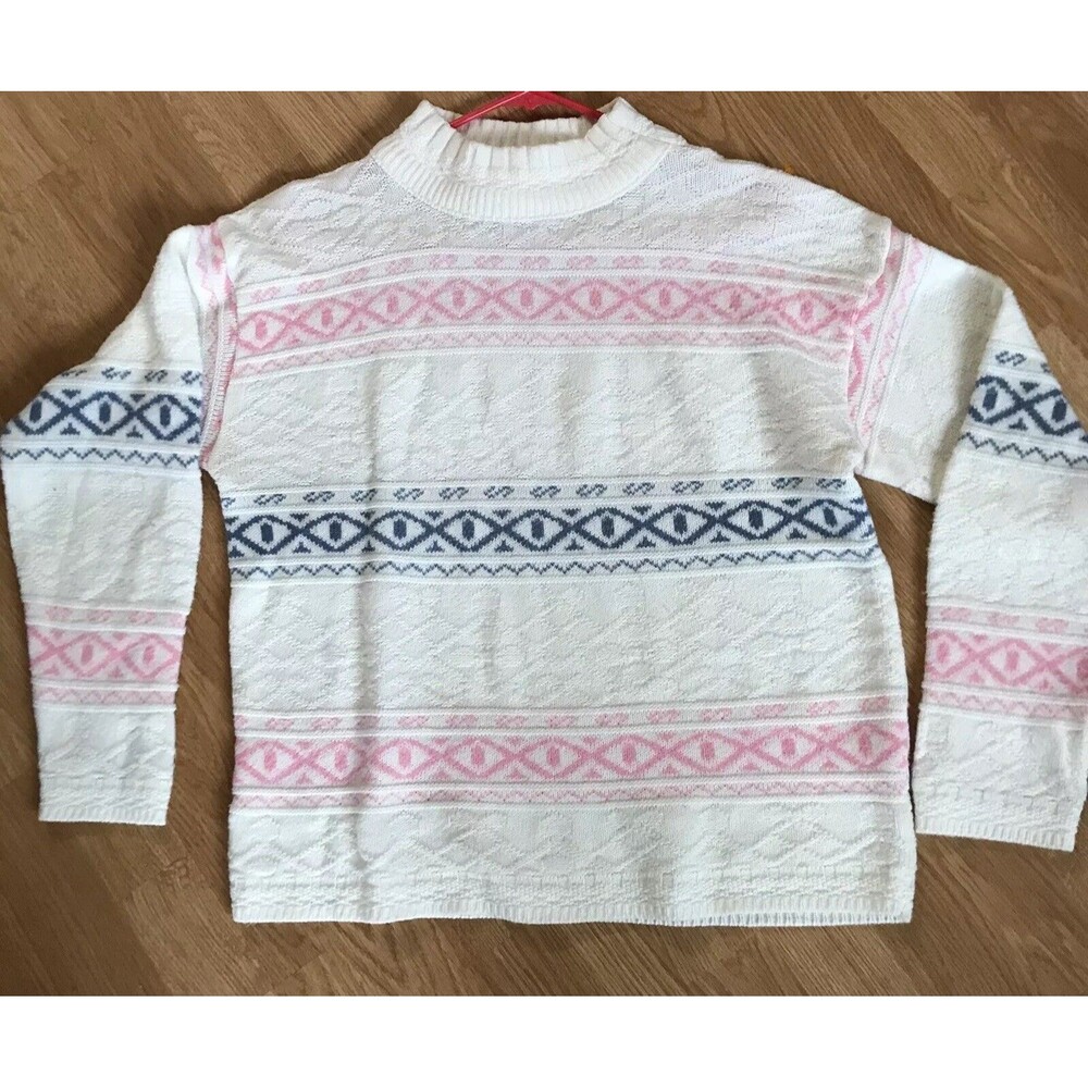 Vtg Spunky Ski lodge Fairy Kei Knit Sweater Pink Purple Sz Med Made In USA